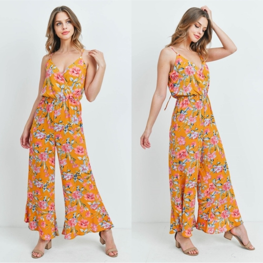 New Spring/Summer Boho Floral Jumpsuit, Spaghetti Straps, Wide leg - Picture 2 of 5